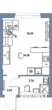 Студия квартира, вторичка, 24м2, 4/24 этаж