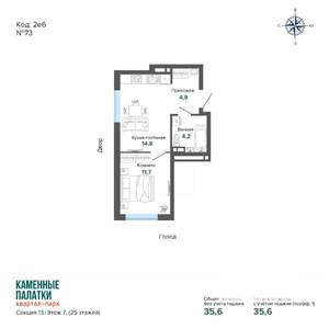 1-к квартира, вторичка, 36м2, 7/25 этаж