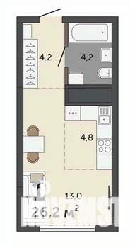 Студия квартира, строящийся дом, 26м2, 21/30 этаж