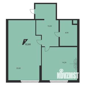1-к квартира, вторичка, 53м2, 1/25 этаж