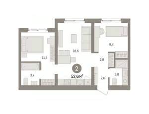 2-к квартира, вторичка, 53м2, 3/8 этаж