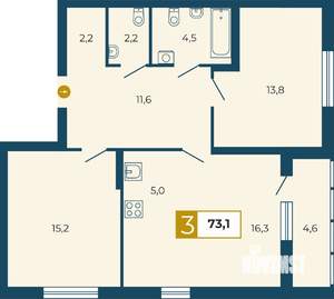 3-к квартира, строящийся дом, 71м2, 4/18 этаж