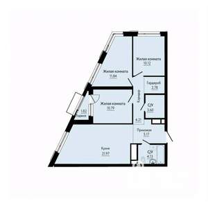 3-к квартира, строящийся дом, 76м2, 14/30 этаж