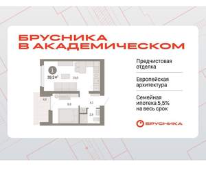 1-к квартира, вторичка, 39м2, 5/9 этаж