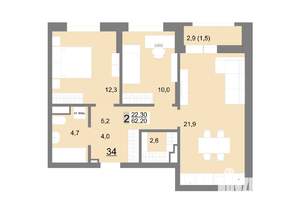 2-к квартира, вторичка, 62м2, 5/26 этаж