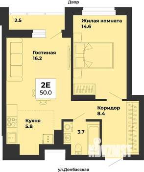 2-к квартира, строящийся дом, 50м2, 2/25 этаж
