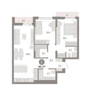 2-к квартира, вторичка, 87м2, 6/16 этаж