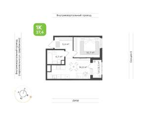 1-к квартира, вторичка, 37м2, 16/24 этаж