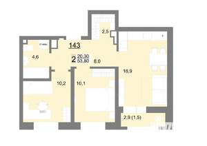 2-к квартира, вторичка, 54м2, 17/26 этаж