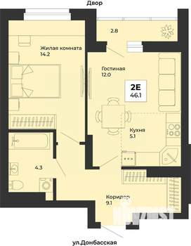 2-к квартира, строящийся дом, 46м2, 25/25 этаж