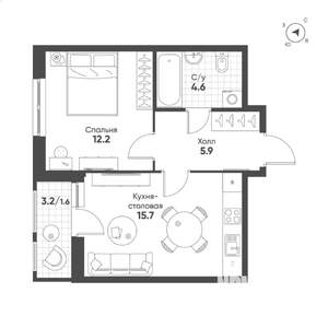 1-к квартира, строящийся дом, 40м2, 8/15 этаж