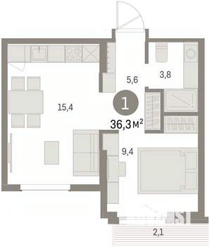 1-к квартира, вторичка, 36м2, 5/8 этаж
