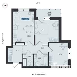 2-к квартира, строящийся дом, 60м2, 2/24 этаж