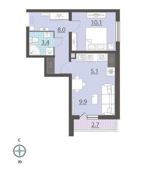 1-к квартира, вторичка, 38м2, 18/25 этаж