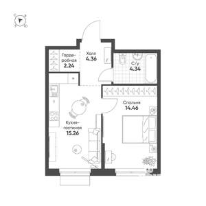 1-к квартира, вторичка, 41м2, 12/25 этаж