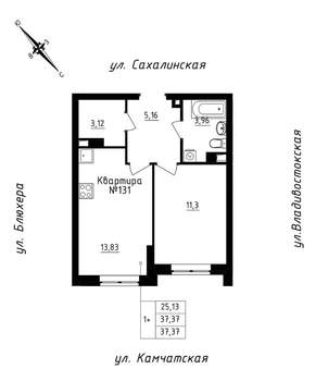 1-к квартира, вторичка, 37м2, 11/25 этаж