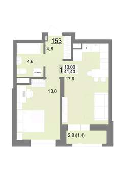 1-к квартира, строящийся дом, 41м2, 15/26 этаж