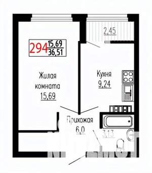 1-к квартира, строящийся дом, 37м2, 22/27 этаж