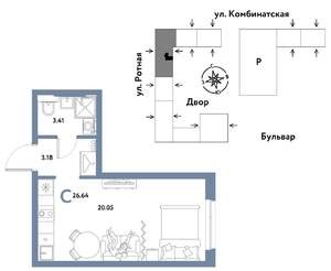 Студия квартира, вторичка, 27м2, 3/21 этаж