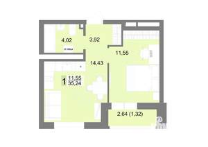1-к квартира, строящийся дом, 35м2, 19/22 этаж