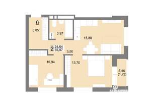 2-к квартира, строящийся дом, 55м2, 2/22 этаж