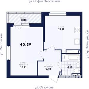 1-к квартира, вторичка, 40м2, 11/17 этаж