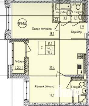 2-к квартира, вторичка, 71м2, 14/16 этаж