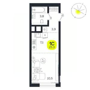 1-к квартира, вторичка, 25м2, 10/27 этаж