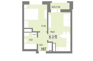 1-к квартира, вторичка, 38м2, 20/26 этаж