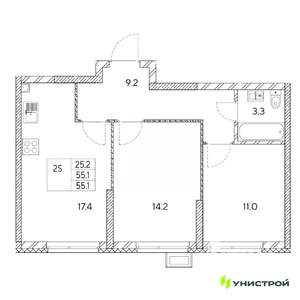 2-к квартира, вторичка, 55м2, 3/31 этаж