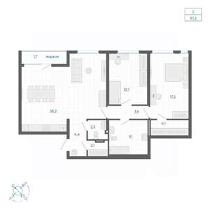 2-к квартира, вторичка, 97м2, 10/10 этаж