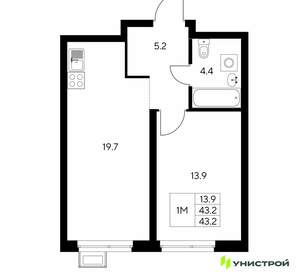 1-к квартира, вторичка, 43м2, 4/30 этаж