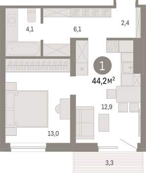 1-к квартира, вторичка, 44м2, 5/8 этаж