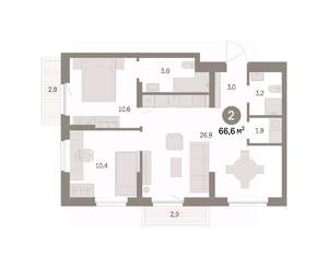 2-к квартира, вторичка, 67м2, 5/9 этаж