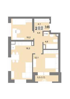 2-к квартира, вторичка, 55м2, 18/26 этаж