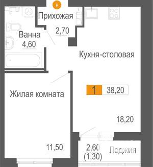 1-к квартира, строящийся дом, 38м2, 2/25 этаж