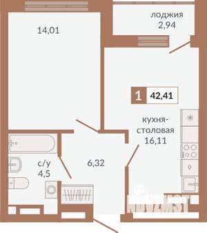 1-к квартира, вторичка, 42м2, 8/31 этаж