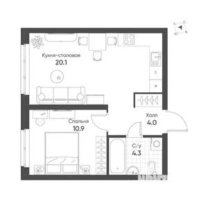 1-к квартира, строящийся дом, 39м2, 5/16 этаж