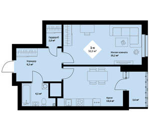 1-к квартира, вторичка, 51м2, 25/25 этаж