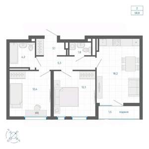 2-к квартира, вторичка, 59м2, 25/32 этаж