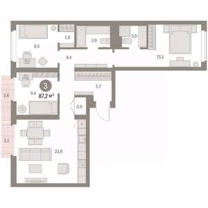 3-к квартира, вторичка, 87м2, 7/9 этаж