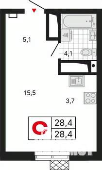 Студия квартира, вторичка, 28м2, 26/29 этаж