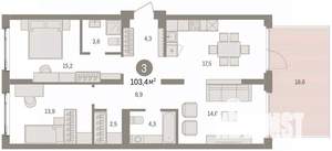 3-к квартира, вторичка, 103м2, 2/7 этаж