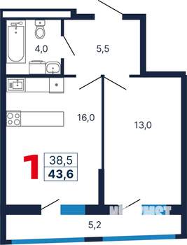 1-к квартира, вторичка, 44м2, 5/7 этаж