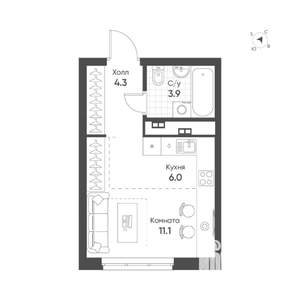 Студия квартира, строящийся дом, 25м2, 1/16 этаж