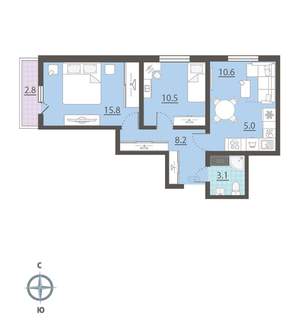 2-к квартира, вторичка, 54м2, 15/25 этаж