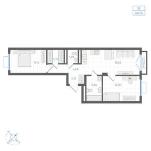 2-к квартира, вторичка, 61м2, 3/4 этаж