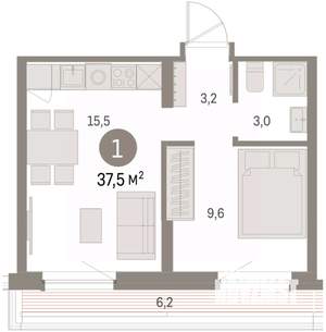 1-к квартира, вторичка, 38м2, 7/8 этаж