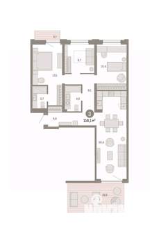 3-к квартира, вторичка, 118м2, 2/9 этаж