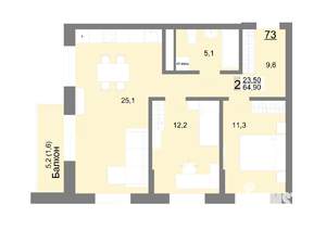 2-к квартира, вторичка, 65м2, 11/26 этаж